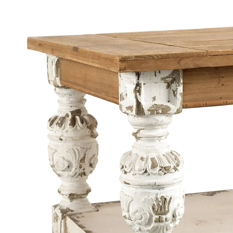 Table basse rectangulaire en bois blanc vieilli – Sanzelize Design