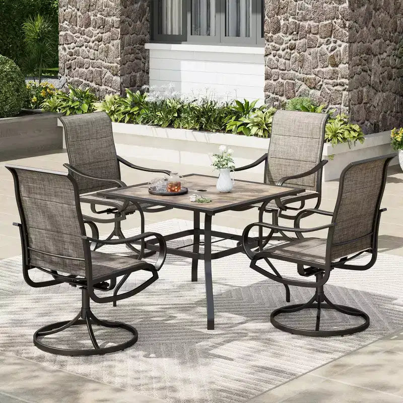Ensemble de salle à manger d'extérieur 5 pièces avec table carrée effet bois – Sanzelize Design