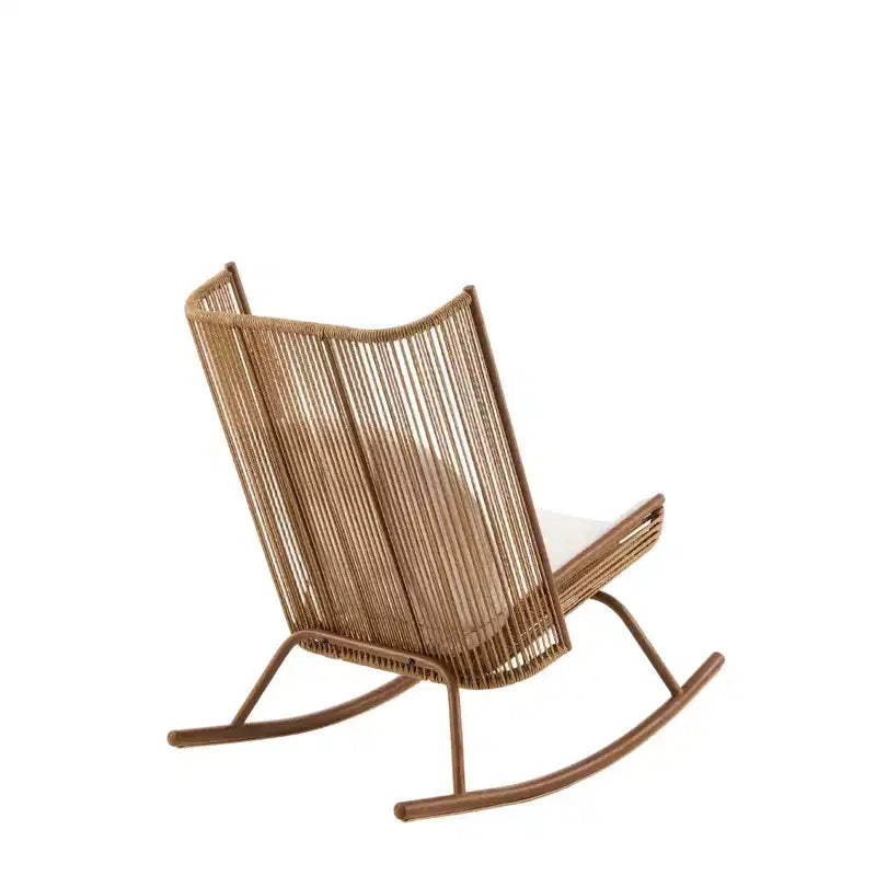 Ensemble de salle à manger de jardin 3 pièces Sunita Farmhouse avec table en bois d'acacia et chaises à bascule en fer – Sanzelize Design