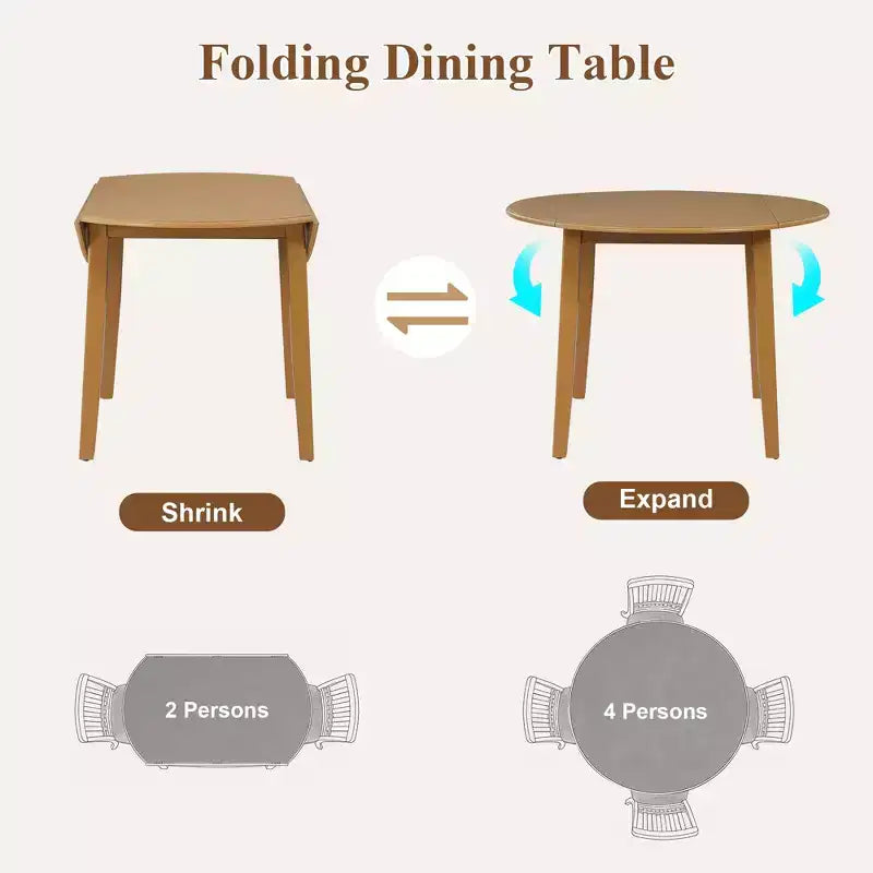 Ensemble de salle à manger rond Turner 5 pièces avec 1 table de salle à manger pliante en bois et 4 chaises rembourrées – Sanzelize Design