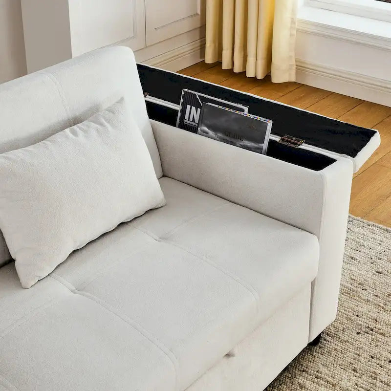 Canapé-lit gigogne 137 cm, canapé-lit inclinable 2 places avec rangement, oreiller lombaire, prise USB – Sanzelize Design