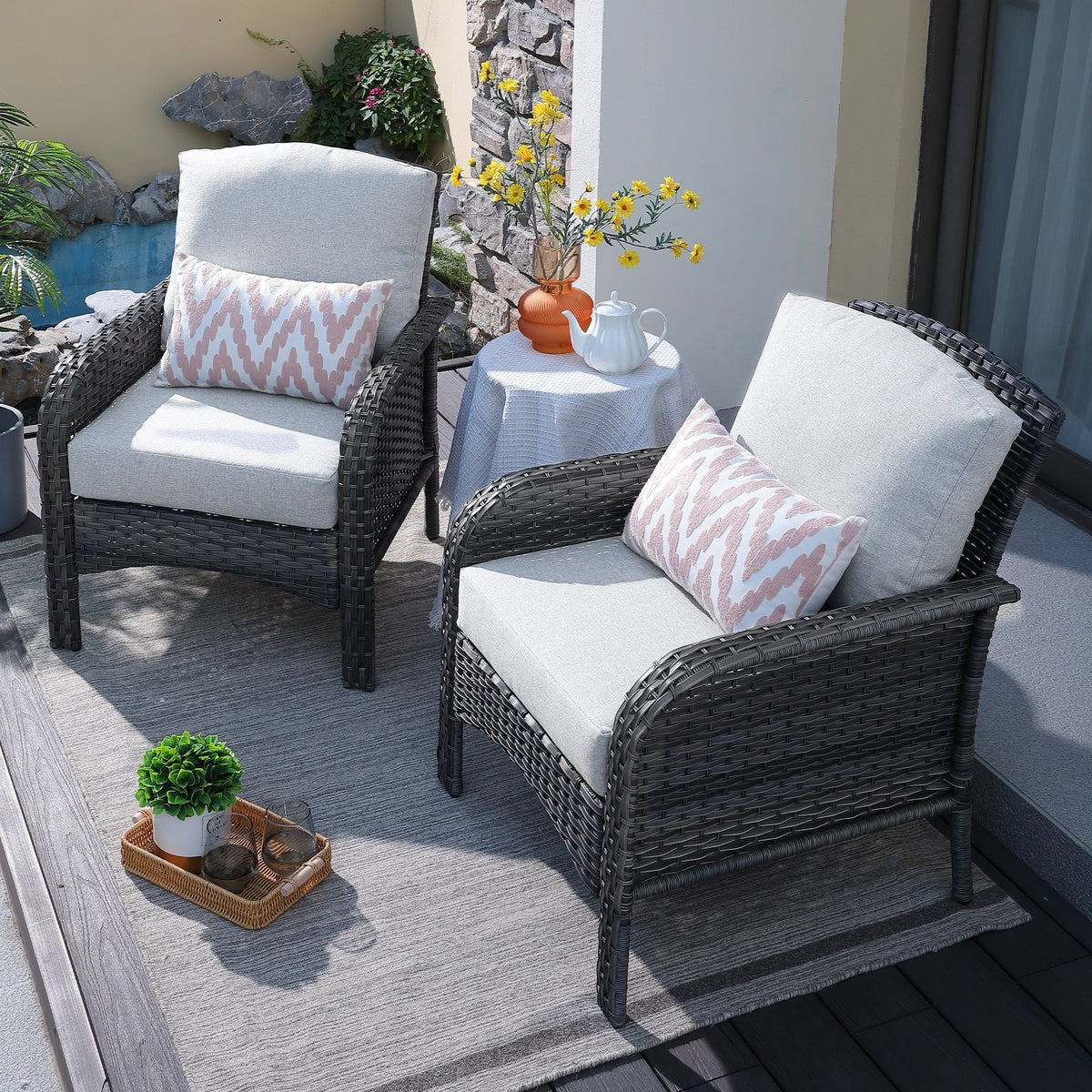 Ensemble de 2 chaises en rotin tressé pour terrasse extérieure – Sanzelize Design