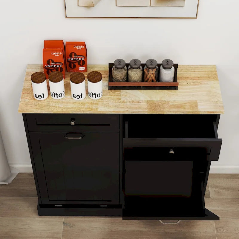 Meuble de cuisine à poubelle basculante à deux tiroirs et deux compartiments - Noir – Sanzelize Design