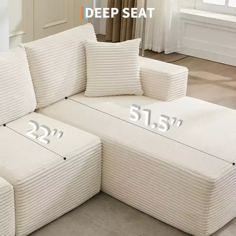 Canapé moderne 274 cm, canapé 3 places rembourré en forme de L avec oreillers, canapé à assise profonde – Sanzelize Design