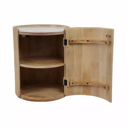 Table d'appoint décorative en bois nervuré avec plateau en marbre et rangement – Sanzelize Design