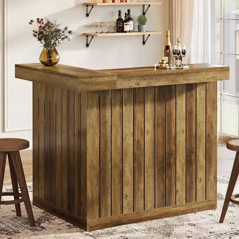 Bar de salon en L, bar à liqueurs d'angle à 4 niveaux avec étagères de rangement et porte-verres à vin pour pub à – Sanzelize Design