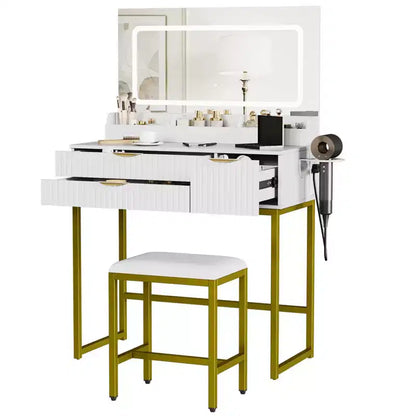 Coiffeuse avec miroir et lumières, miroir lumineux à LED, tiroirs de rangement spacieux pour produits cosmétiques et – Sanzelize Design