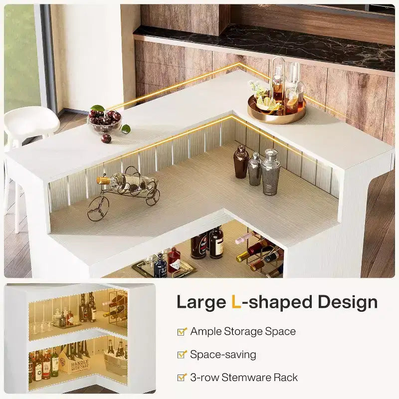 Bar de salon en L, bar à liqueurs d'angle à 4 niveaux avec étagères de rangement et porte-verres à vin pour pub à – Sanzelize Design