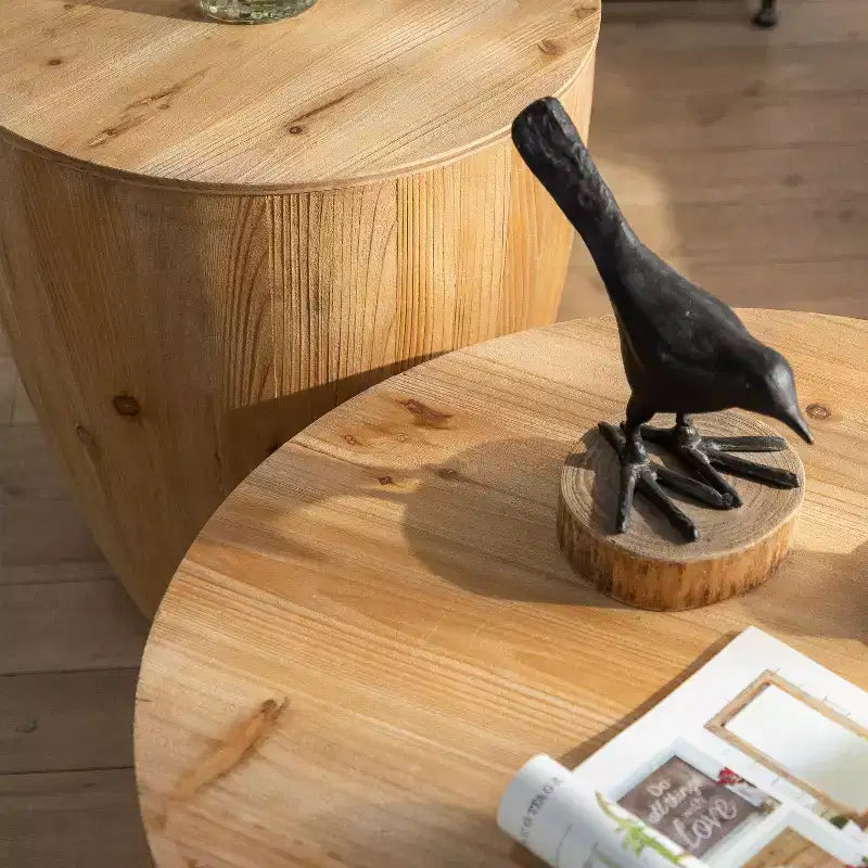Table basse de rangement ronde et rétro en bois, adaptée au salon, à la salle à manger ou au bureau. – Sanzelize Design