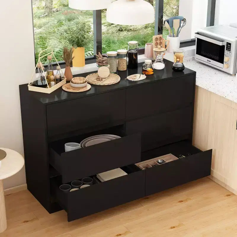 Desserte de buffet intelligente rotative/extensible avec 6 tiroirs, plan de travail étendu, tapis antidérapant – Sanzelize Design