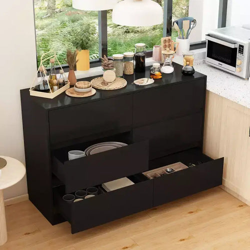 Desserte de buffet intelligente rotative/extensible avec 6 tiroirs, plan de travail étendu, tapis antidérapant – Sanzelize Design
