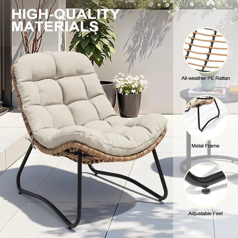 Chaises de jardin Papasan avec coussin, confortables, en rotin PE, avec table d'appoint – Sanzelize Design