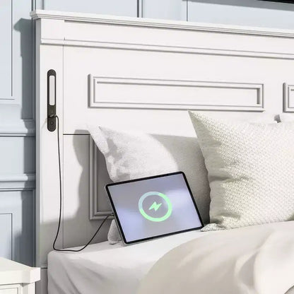 Lit plateforme 152 x 203 cm / 193 x 203 cm avec tête de lit haute, cadre de lit rustique en bois avec 2 tiroirs – Sanzelize Design