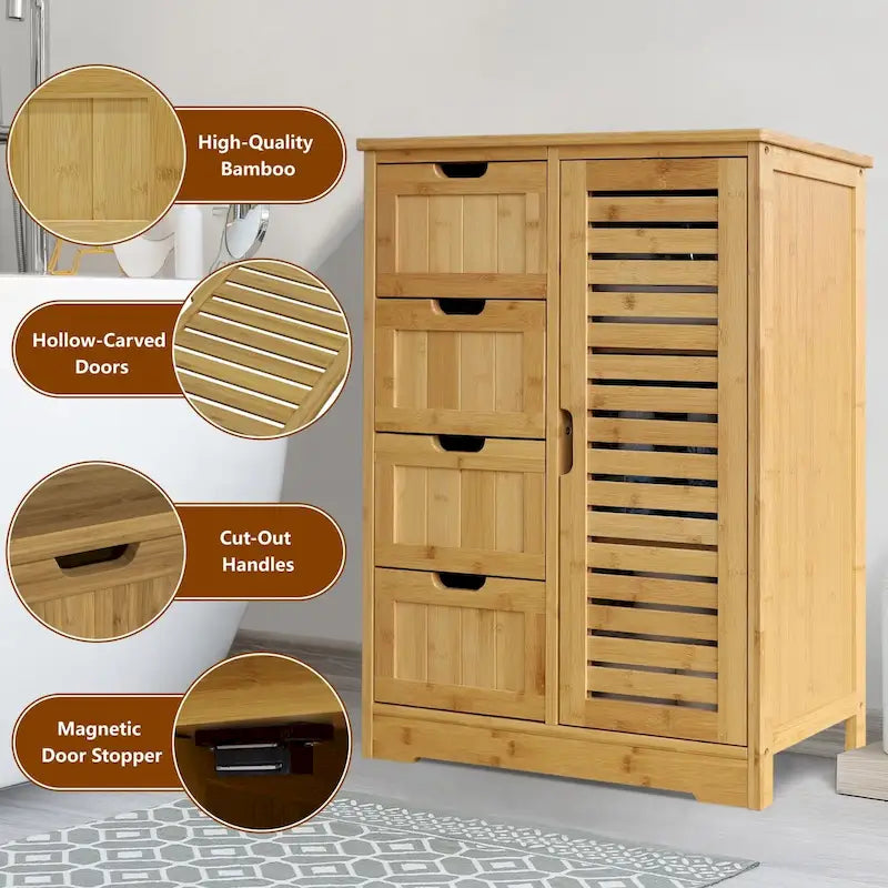 Meuble de Rangement Salle de Bain sur Pied avec 4 Tiroirs – Sanzelize Design