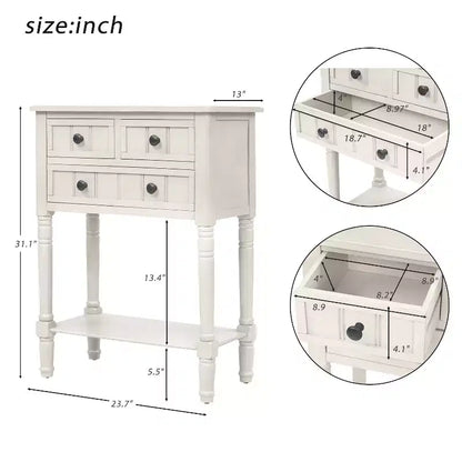 Console étroite de 60 cm avec 3 tiroirs et étagère, table d'appoint pour petite entrée ou salon – Sanzelize Design