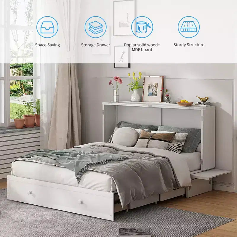 Lit escamotable Murphy 152 x 203 cm, lit coffre Cube avec station de charge et espace de rangement – Sanzelize Design