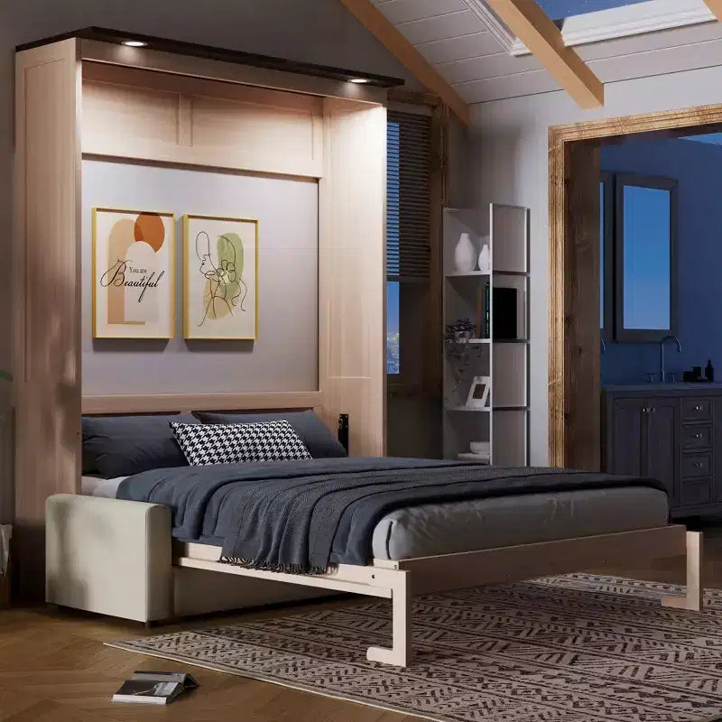 Lit escamotable 152 x 203 cm avec canapé, Lit escamotable 152 x 203 cm en bois avec éclairage LED – Sanzelize Design