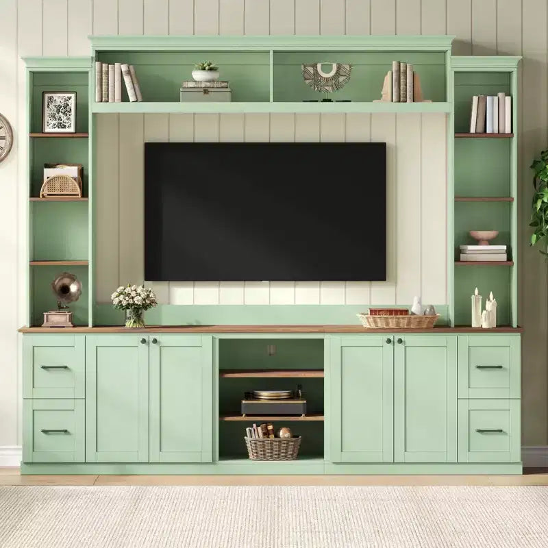 Meuble TV mural 4-en-1 de style campagnard, convient aux téléviseurs jusqu'à 178 cm – Sanzelize Design