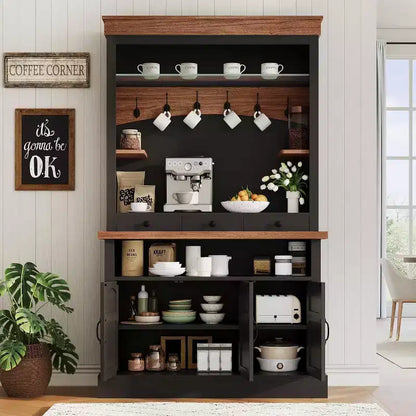 Meuble de bar à café de style ferme de 183 cm de haut avec lumières LED, buffet de cuisine avec portes et tiroir – Sanzelize Design