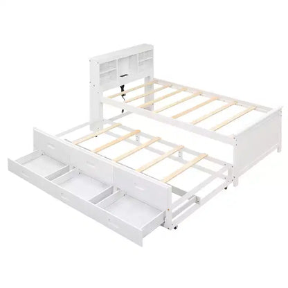 Lit plateforme avec lit gigogne et tiroirs, lit plateforme de rangement avec USB – Sanzelize Design
