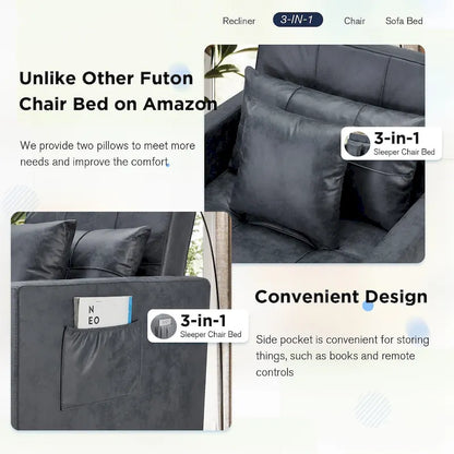 Fauteuil convertible 3-en-1, plusieurs coloris, une place – Sanzelize Design