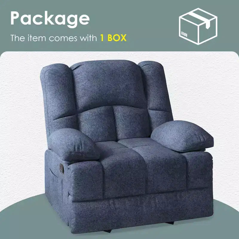 Fauteuil inclinable à bascule surdimensionné bleu avec revêtement en chenille – Sanzelize Design