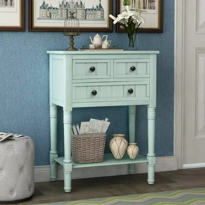 Console étroite de 60 cm avec 3 tiroirs et étagère, table d'appoint pour petite entrée ou salon – Sanzelize Design