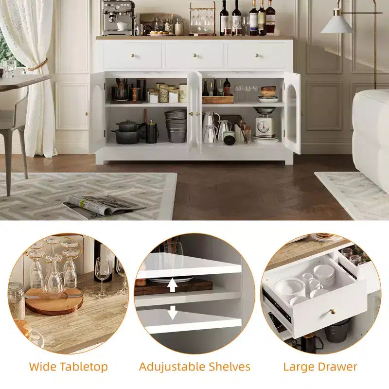 Buffet étroit de 140 cm avec 3 tiroirs et 4 portes pour cuisine, salle à manger, salon – Sanzelize Design