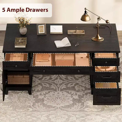 Bureau de direction de 152 cm avec tiroirs, bureau d'ordinateur avec station de charge – Sanzelize Design