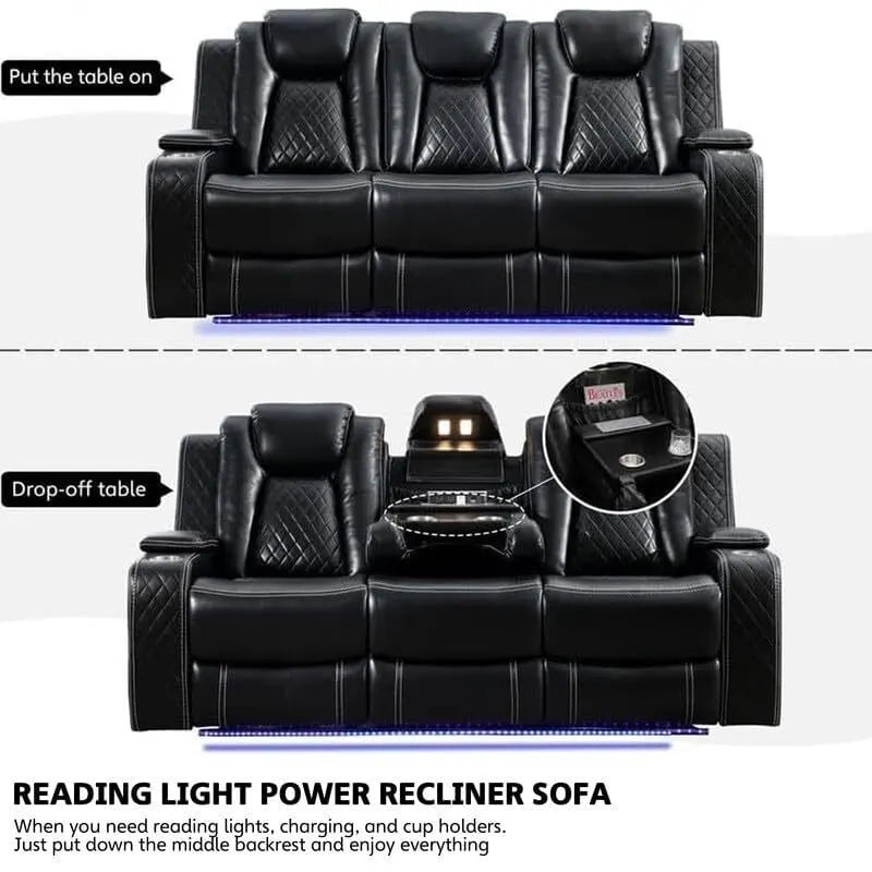 Canapé inclinable électrique avec chargeur sans fil, liseuse pour salon, lumière LED en similicuir, port AC/USB – Sanzelize Design