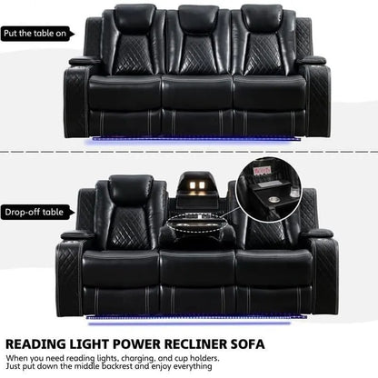 Canapé inclinable électrique avec chargeur sans fil, liseuse pour salon, lumière LED en similicuir, port AC/USB – Sanzelize Design