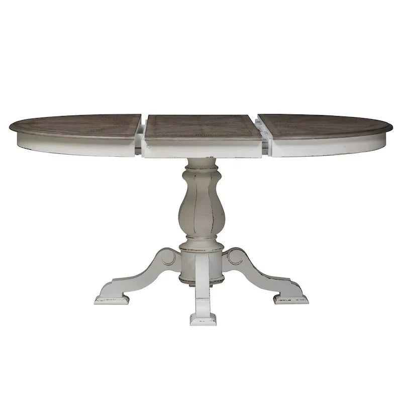 Table à dîner ronde sur pied avec rallonges escamotables - 2 finitions – Sanzelize Design
