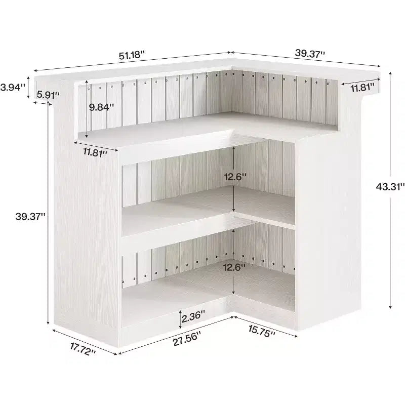 Bar de salon en L, bar à liqueurs d'angle à 4 niveaux avec étagères de rangement et porte-verres à vin pour pub à – Sanzelize Design