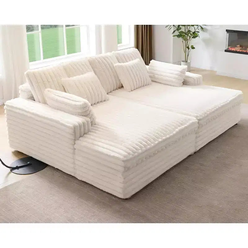 Canapé double méridienne 236 cm pour deux, canapé nuage avec assise profonde, coussins lombaires et accoudoirs larges – Sanzelize Design