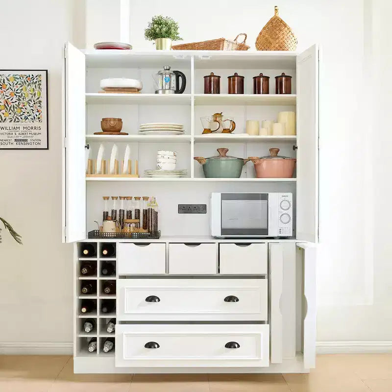 Garde-manger de cuisine autoportant de 180 cm de haut, grand buffet de salle à manger avec 4 portes pliantes, étagères – Sanzelize Design