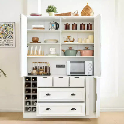 Garde-manger de cuisine autoportant de 180 cm de haut, grand buffet de salle à manger avec 4 portes pliantes, étagères – Sanzelize Design