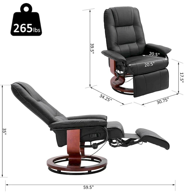 Fauteuil inclinable manuel pivotant en similicuir avec repose-pieds confortable et relaxant – Sanzelize Design