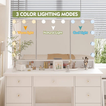 Coiffeuse LED de luxe avec 9 tiroirs, station de maquillage élégante – Sanzelize Design