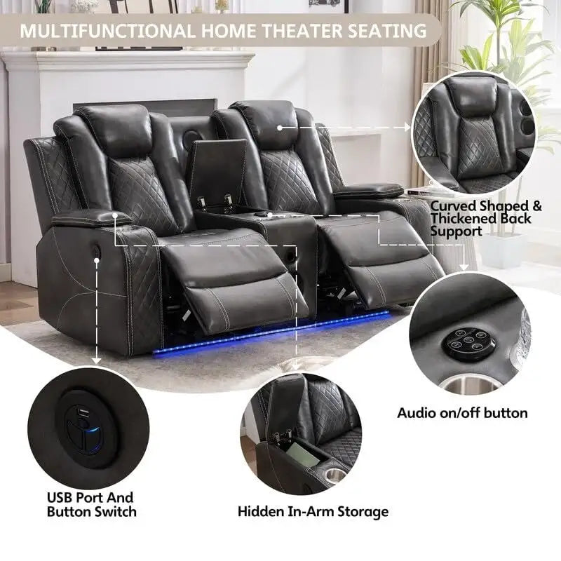 Canapé inclinable électrique avec chargeur sans fil, liseuse pour salon, lumière LED en similicuir, port AC/USB – Sanzelize Design