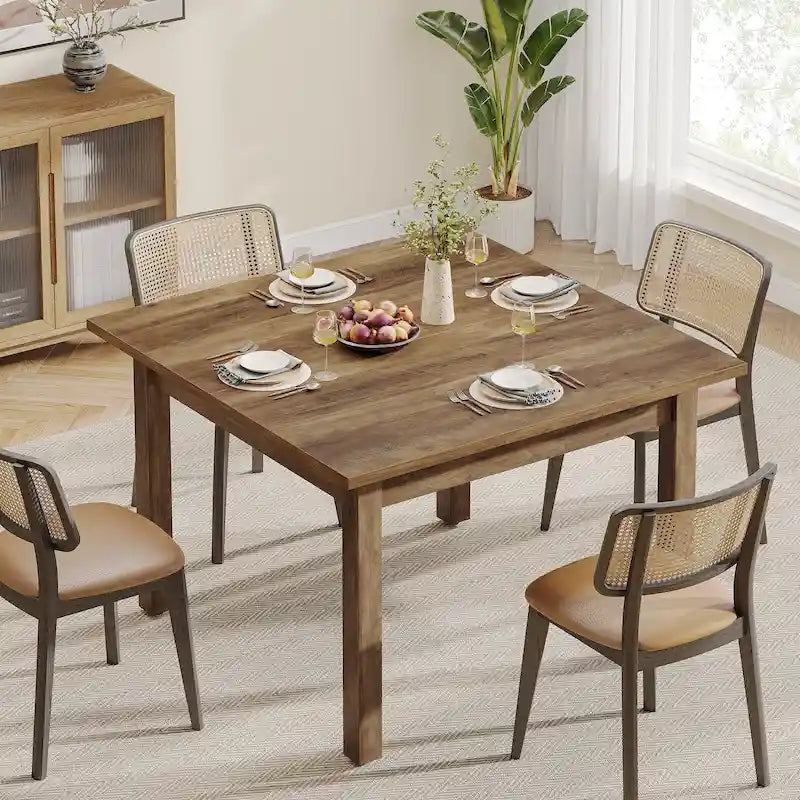 Table à manger carrée de 100 cm pour 2-4 personnes avec pieds en bois massif pour salon et salle à manger – Sanzelize Design