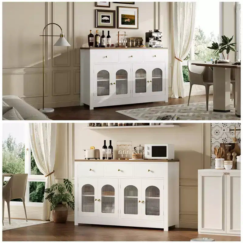 Buffet étroit de 140 cm avec 3 tiroirs et 4 portes pour cuisine, salle à manger, salon – Sanzelize Design