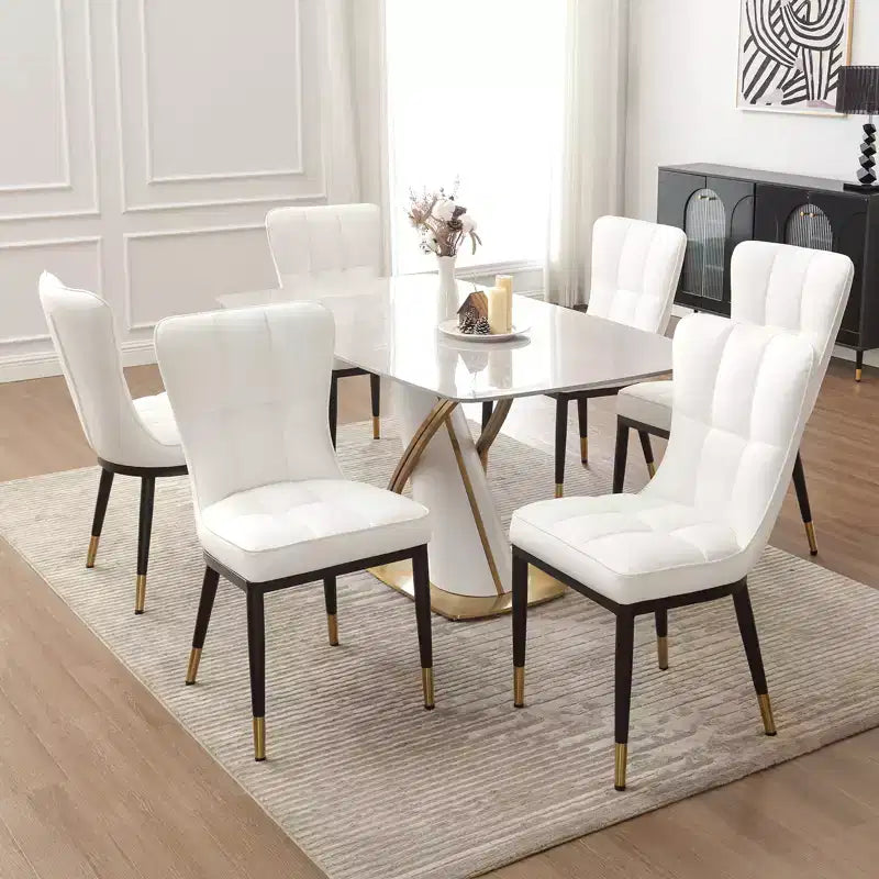 Lot de 6 chaises de salle à manger, modernes, rembourrées, en similicuir, avec haut dossier, pieds en métal – Sanzelize Design