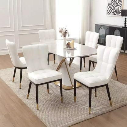 Lot de 6 chaises de salle à manger, modernes, rembourrées, en similicuir, avec haut dossier, pieds en métal – Sanzelize Design
