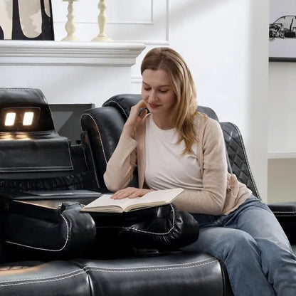 Canapé inclinable électrique avec chargeur sans fil, liseuse pour salon, lumière LED en similicuir, port AC/USB – Sanzelize Design