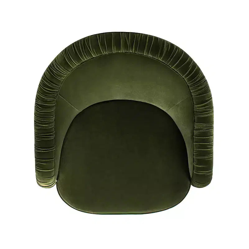 Serena fauteuil d'appoint avec dossier capitonné et franges, velours performant vert olive, 80 cm – Sanzelize Design