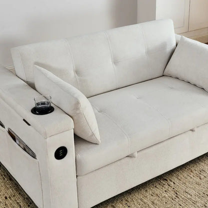 Canapé-lit gigogne 137 cm, canapé-lit inclinable 2 places avec rangement, oreiller lombaire, prise USB – Sanzelize Design