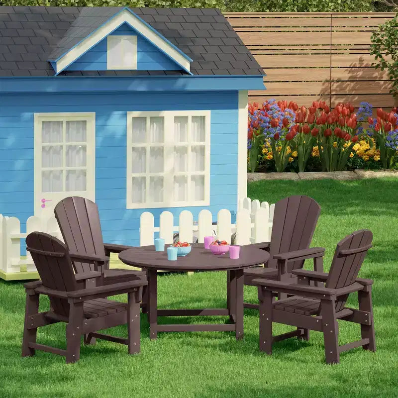 Ensemble table et chaises de salle à manger rondes 5 pièces pour enfant Malibu en PEHD pour l'extérieur – Sanzelize Design