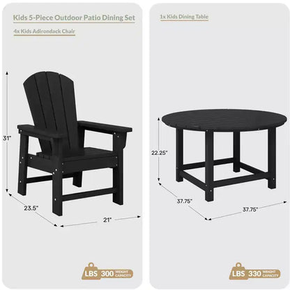 Ensemble table et chaises de salle à manger rondes 5 pièces pour enfant Malibu en PEHD pour l'extérieur – Sanzelize Design