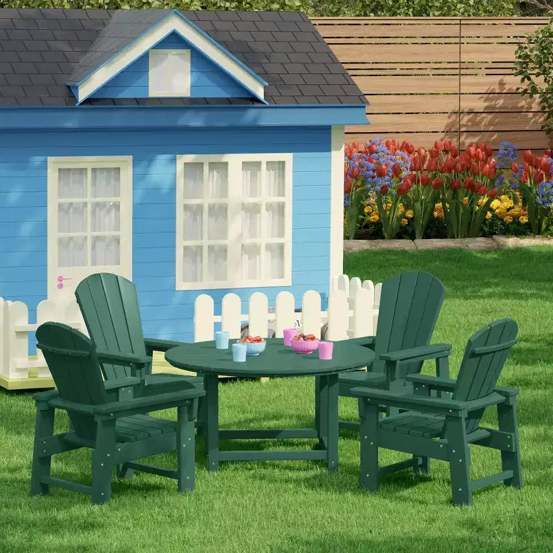 Ensemble table et chaises de salle à manger rondes 5 pièces pour enfant Malibu en PEHD pour l'extérieur – Sanzelize Design