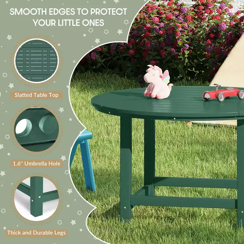 Ensemble table et chaises de salle à manger rondes 5 pièces pour enfant Malibu en PEHD pour l'extérieur – Sanzelize Design